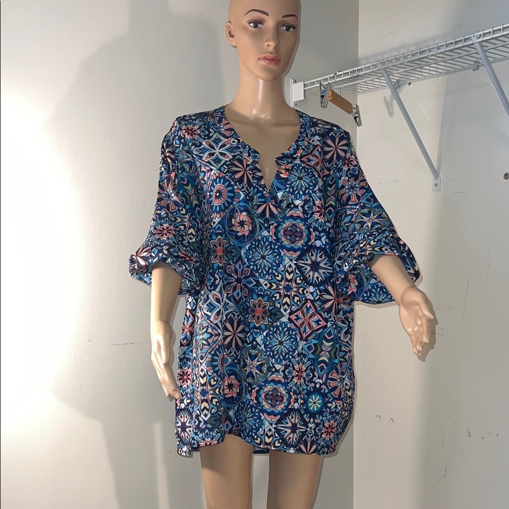 Elegant Blue Patterned Women's Tunic